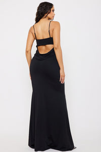 PLEATED COWL  NECK MAXI DRESS