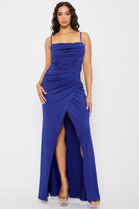 PLEATED COWL  NECK MAXI DRESS