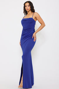 PLEATED COWL  NECK MAXI DRESS