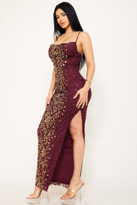 MULTI-SIZED SEQUIN MESH BODYCON MAXI DRESS