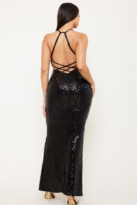 SEQUIN HALTER NECK MERMAID MAXI DRESS