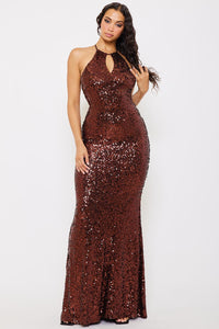 SEQUIN HALTER NECK MERMAID MAXI DRESS