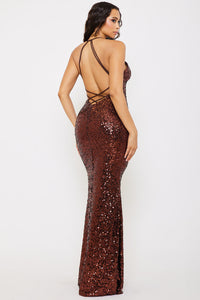 SEQUIN HALTER NECK MERMAID MAXI DRESS