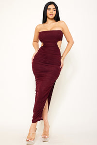 GLITTERED TUBE TOP PLEATED MAXI DRESS