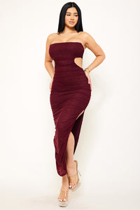 GLITTERED TUBE TOP PLEATED MAXI DRESS