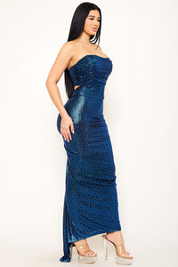 RHINESTONE ON METALLIC FOIL MAXI DRESS