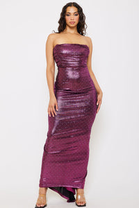 RHINESTONE ON METALLIC FOIL MAXI DRESS