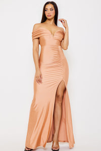 SHINY KNIT OFF THE SHOULDER MERMAID MAXI DRESS