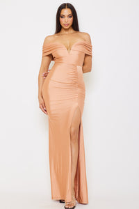 SHINY KNIT OFF THE SHOULDER MERMAID MAXI DRESS