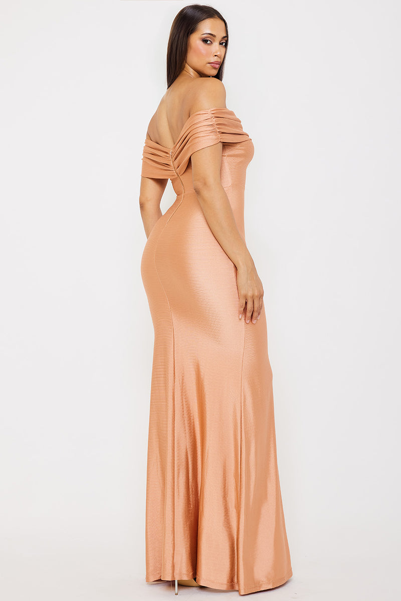 SHINY KNIT OFF THE SHOULDER MERMAID MAXI DRESS