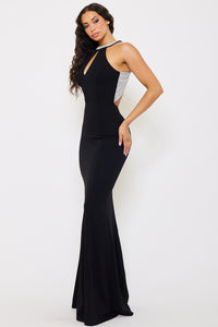 PEARL BACK HALTER NECK MERMAID MAXI DRESS