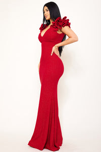 GLITTERED RUFFLE SLEEVE MAXI DRESS