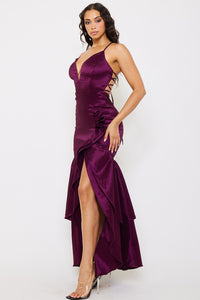 TAFFETA LAYERED RUFFLE MAXI DRESS