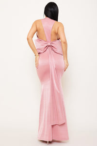 METALLIC BIG BOW BACK DETAIL MAXI DRESS