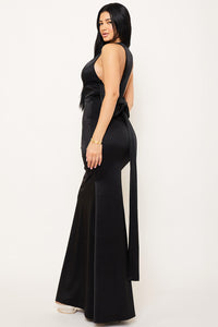 METALLIC BIG BOW BACK DETAIL MAXI DRESS