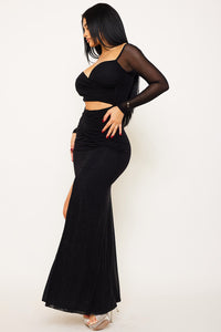 POWERMESH WITH GLITTER MAXI DRESS