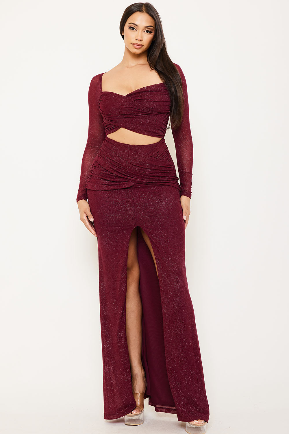 POWERMESH WITH GLITTER MAXI DRESS