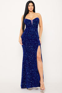 SEQUIN ON VELVET MAXI DRESS