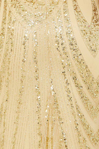 GLITTER AND  SEQUIN PATTERED ON MESH MAXI DRESS