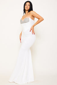 MULTI SHAPE RHINESTONE ON BUST MERMAID MAXI DRESS