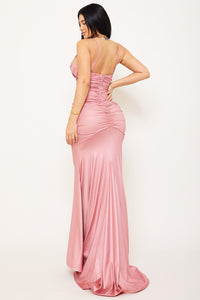 PLEATED FOIL MERMAID MAXI DRESS