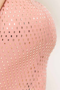 RECTANGLE RHINESTONE ON POWER MESH MAXI DRESS