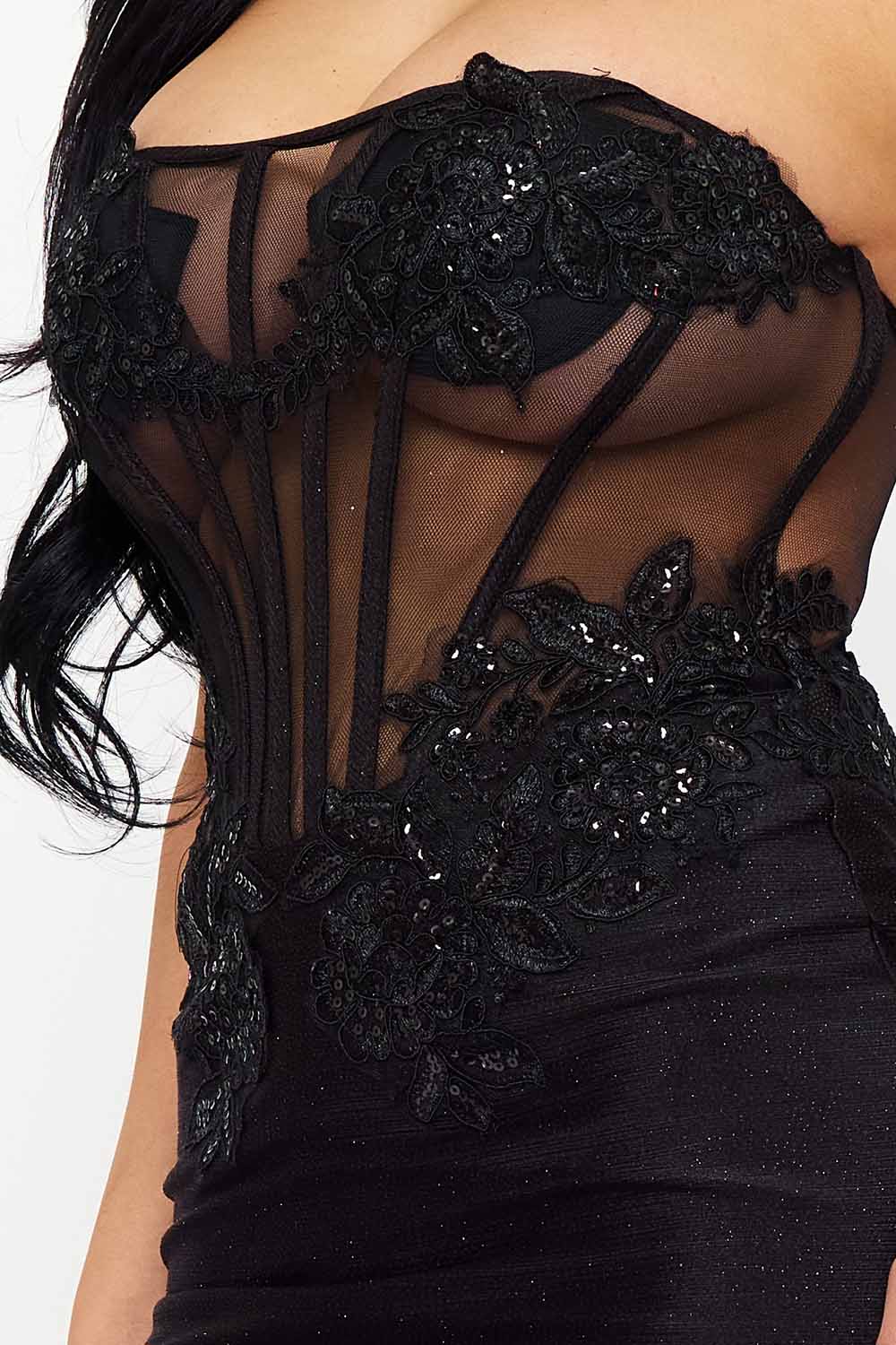 GLITTER SHAKIRA RIB LACE DETAILED MAXI DRESS
