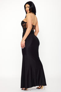 GLITTER SHAKIRA RIB LACE DETAILED MAXI DRESS