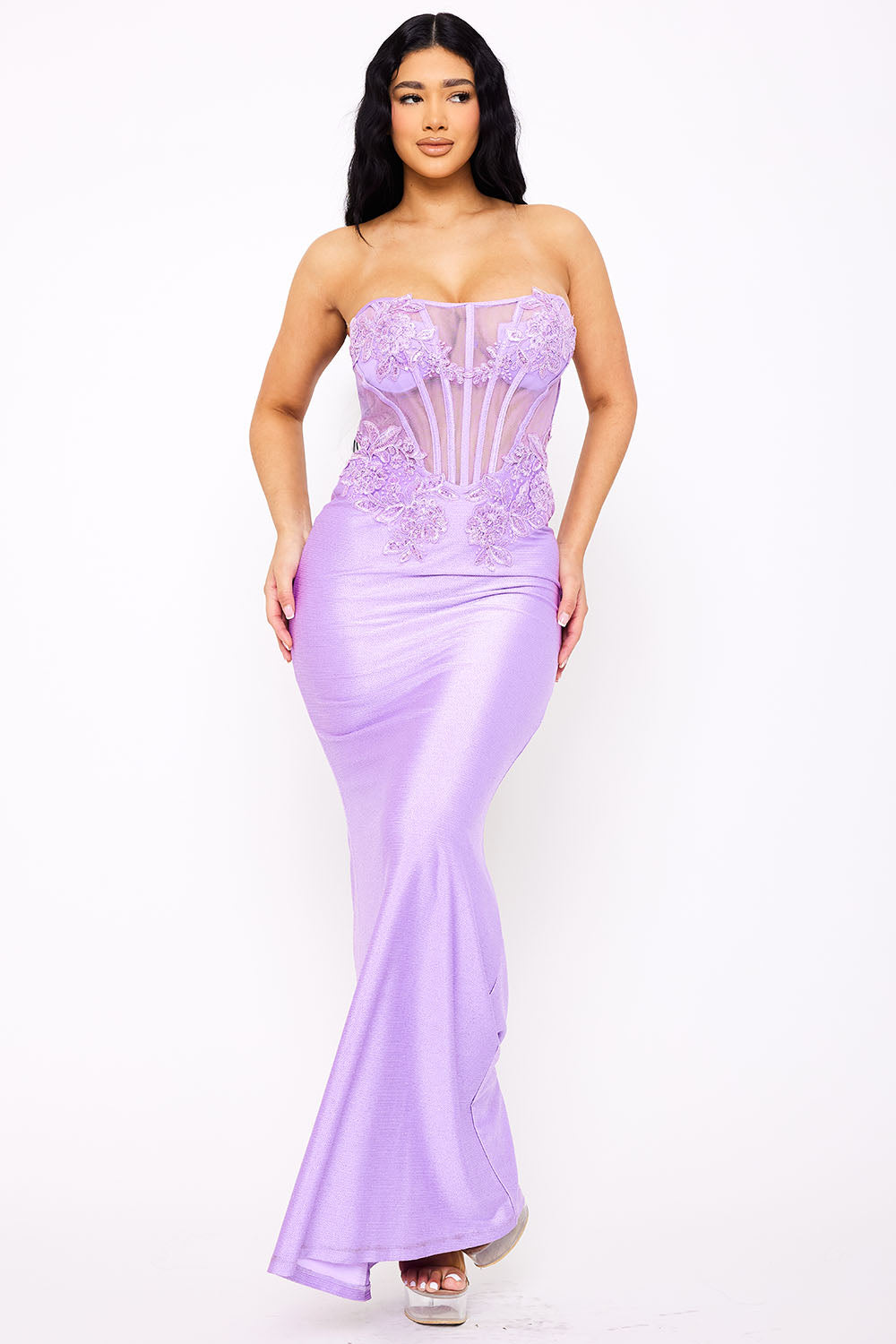 GLITTER SHAKIRA RIB LACE DETAILED MAXI DRESS