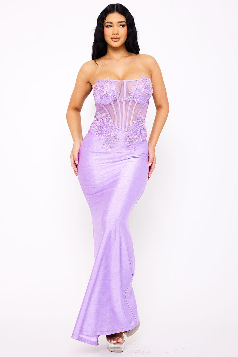 GLITTER SHAKIRA RIB LACE DETAILED MAXI DRESS