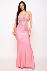GLITTER SHAKIRA RIB LACE DETAILED MAXI DRESS