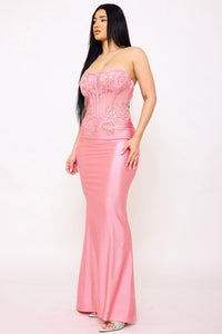 GLITTER SHAKIRA RIB LACE DETAILED MAXI DRESS