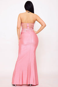 GLITTER SHAKIRA RIB LACE DETAILED MAXI DRESS