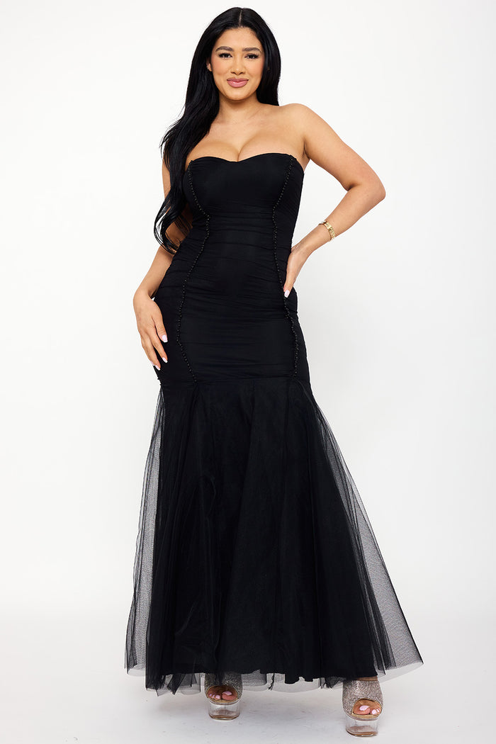 OVERLAY MESH MERMAID MAXI DRESS