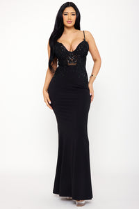 LACE CORSET BODICE CONTRAST MAXI DRESS