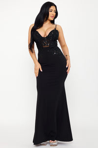 LACE CORSET BODICE CONTRAST MAXI DRESS