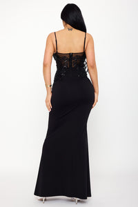 LACE CORSET BODICE CONTRAST MAXI DRESS