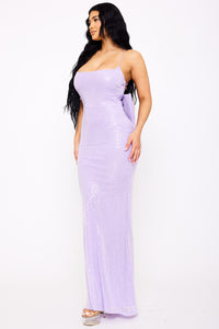 LARGE BOW BACK ON SEQUIN MAXI DRESS