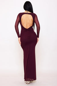 RHINESTONE ON POWER MESH OPEN BACK MAXI DRESS