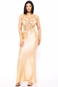 RUFFLE TRIM DETAIL ON SATIN SHEER MAXI DRESS