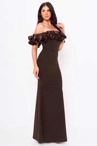 RUFFLE OFF THE SHOULDER MAXI DRESS