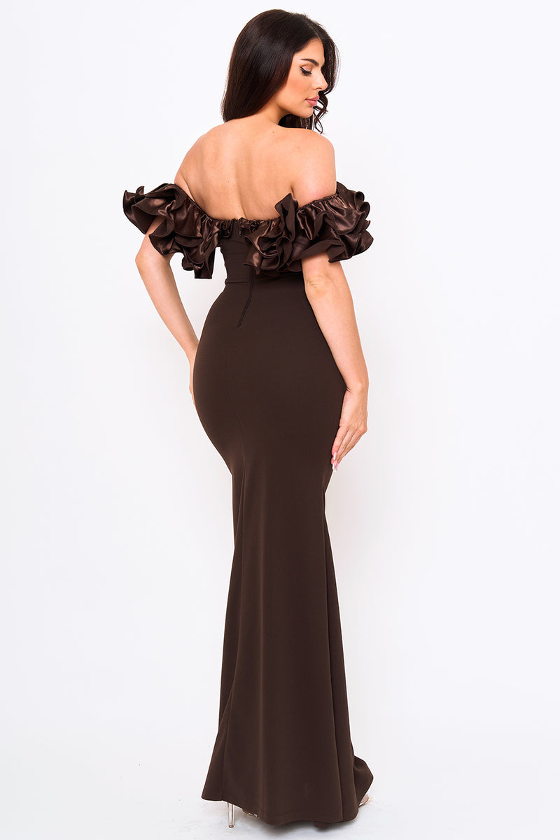 RUFFLE OFF THE SHOULDER MAXI DRESS