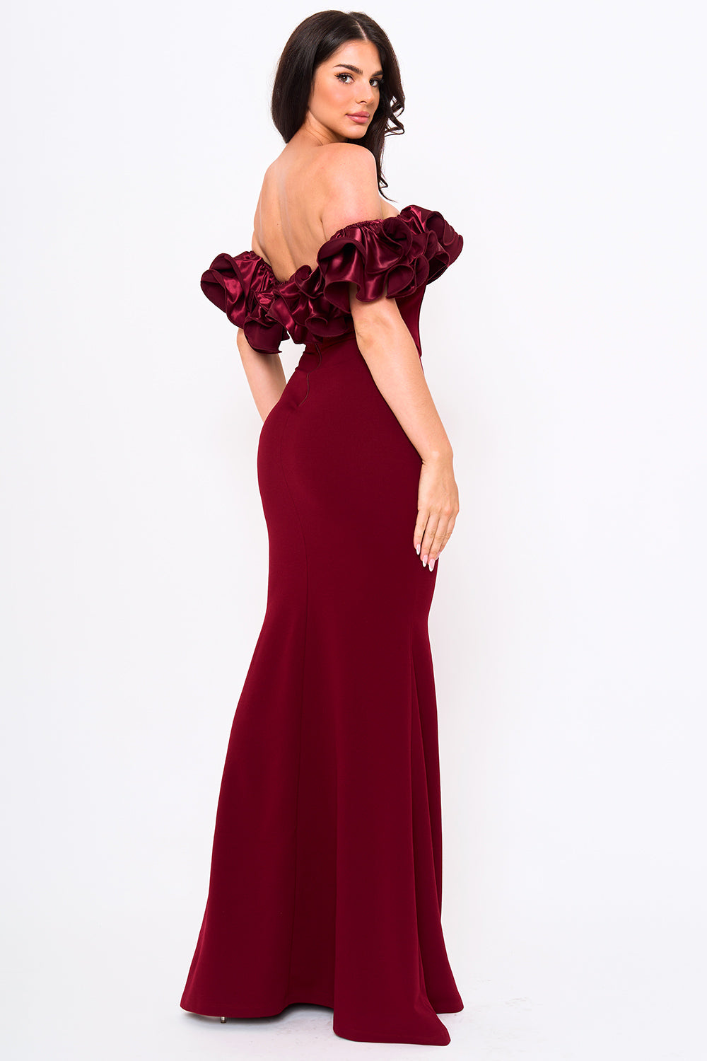 RUFFLE OFF THE SHOULDER MAXI DRESS