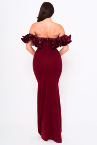 RUFFLE OFF THE SHOULDER MAXI DRESS