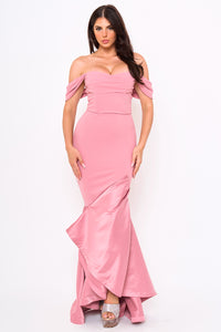 SATIN CONTRAST BOTTOM MERMAID MAXI DRESS