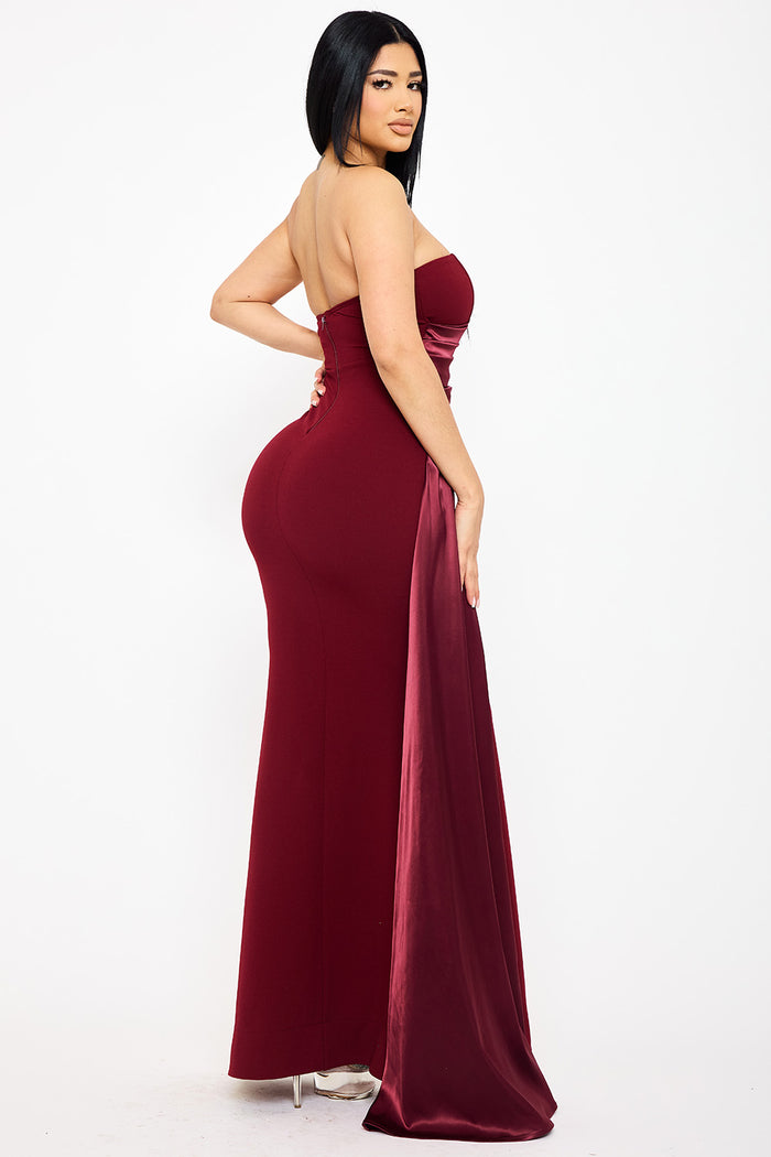 SATIN WITH CONTRAST TECHNO CREPE MERMAID MAXI DRESS