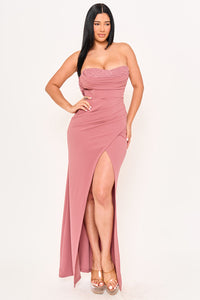 PEARL AND RHINESTONE EMBELLISHED MAXI DRESS