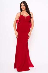 OVERSIZED RIBBON BOW ON THE BACK DETAIL MERMAID MAXI DRESS