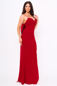 OVERSIZED RIBBON BOW ON THE BACK DETAIL MERMAID MAXI DRESS