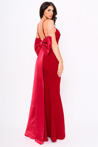 OVERSIZED RIBBON BOW ON THE BACK DETAIL MERMAID MAXI DRESS
